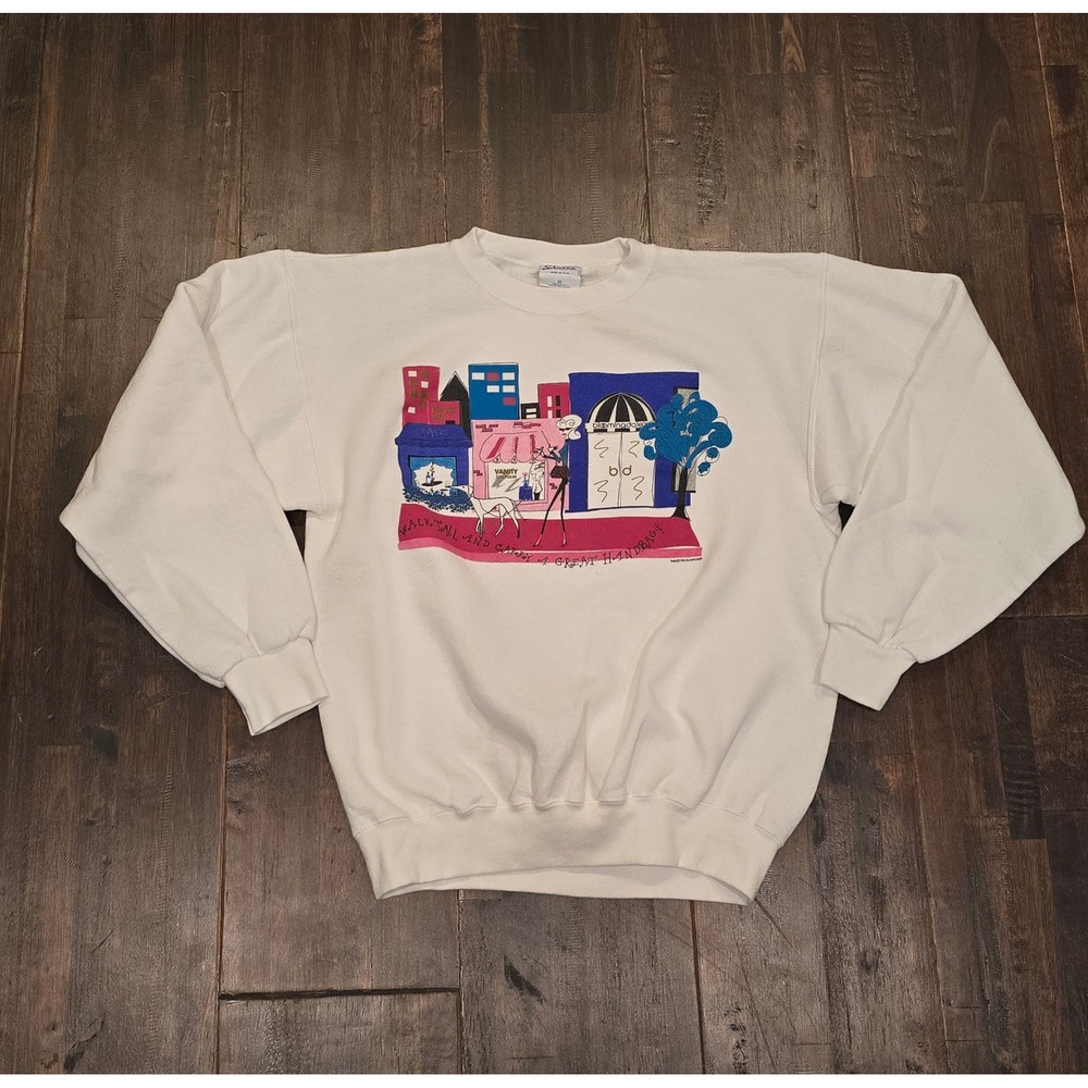 Vintage Santee White Crewneck Girly City Scene Sweatshirt Womens Medium Soft 90s